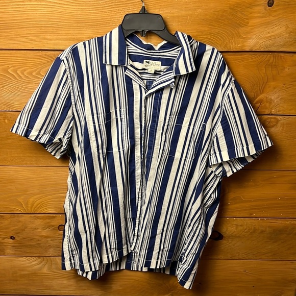 J Crew mens striped button up shirt XL short sleeve pockets event wedding summer - Picture 1 of 7